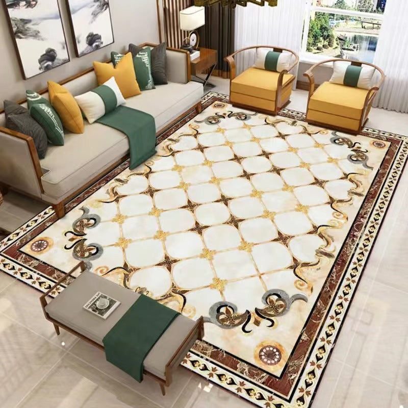 Wine Red Graphic Rug Polyester Retro Rug Stain Resistant Rug for Home Decor