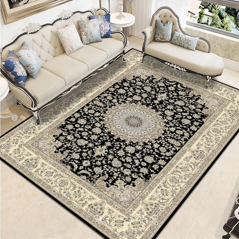 Zwart modern tapijt polyester grafisch vloerkleed wasbaar tapijt voor woonkamer