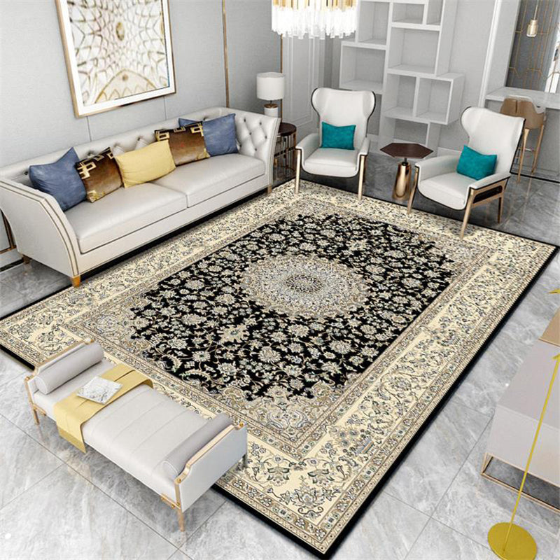Light Yellow Graphic Rug Polyester Luxurious Rug Non-Slip Backing Rug for Drawing Room