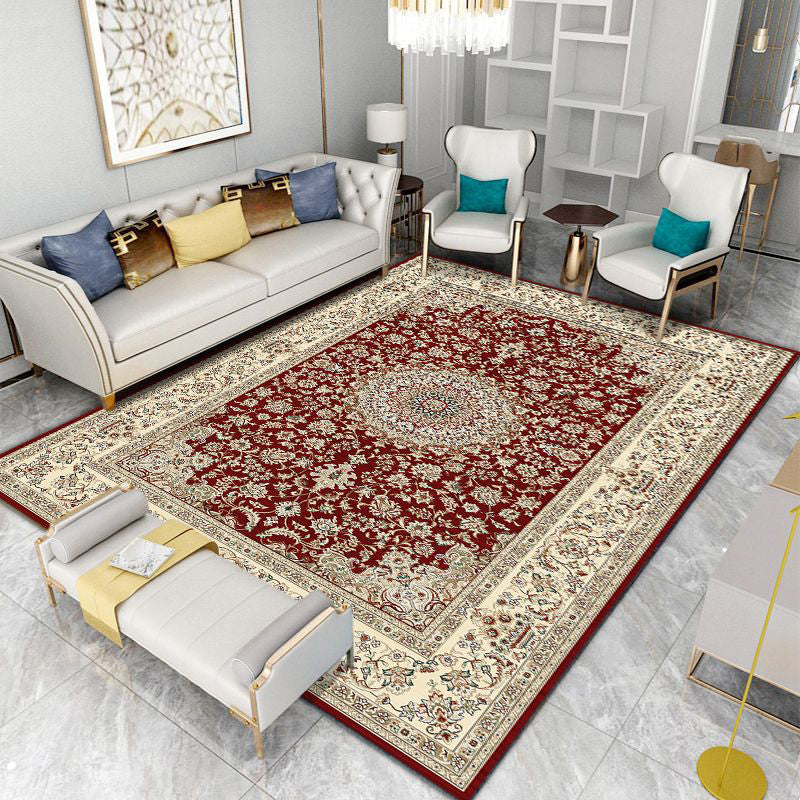 Light Yellow Graphic Rug Polyester Luxurious Rug Non-Slip Backing Rug for Drawing Room