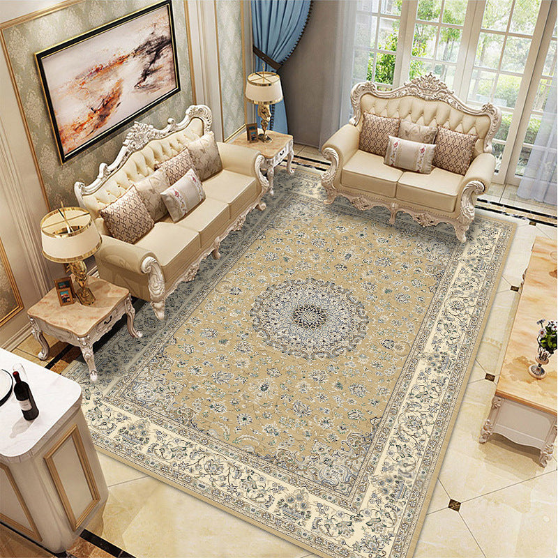 Light Yellow Graphic Rug Polyester Luxurious Rug Non-Slip Backing Rug for Drawing Room