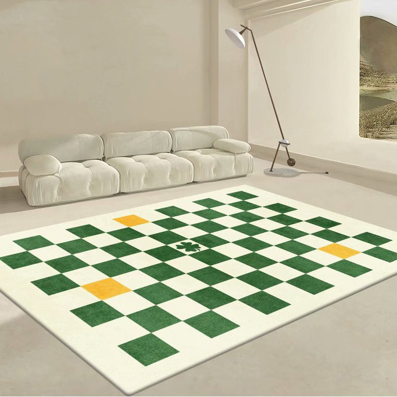 Green Grating Rug Polyester Modern Area Rug Non-Slip Backing Rug for Home Decor