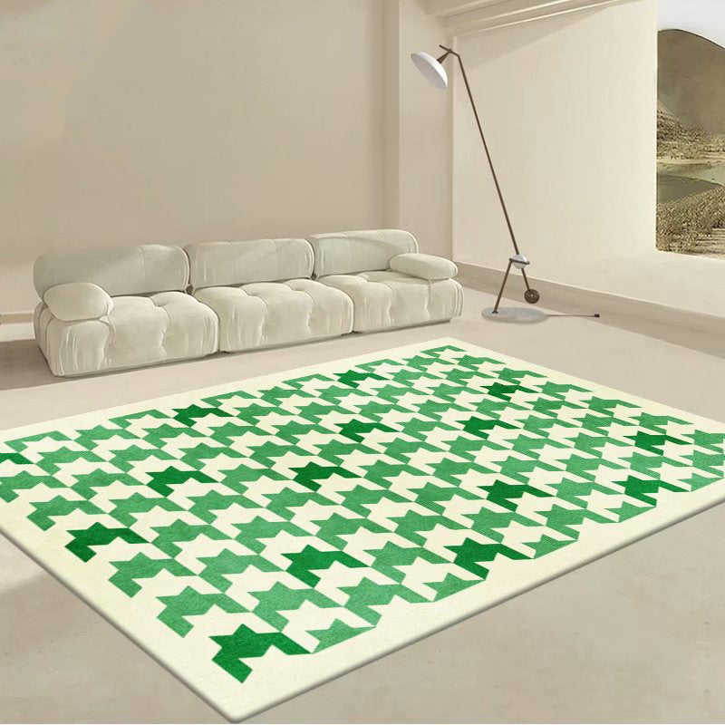 Green Grating Rug Polyester Modern Area Rug Non-Slip Backing Rug for Home Decor