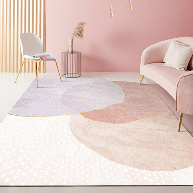 Light Pink Line Rug Polyester Modern Area Rug Washable Rug for Living Room