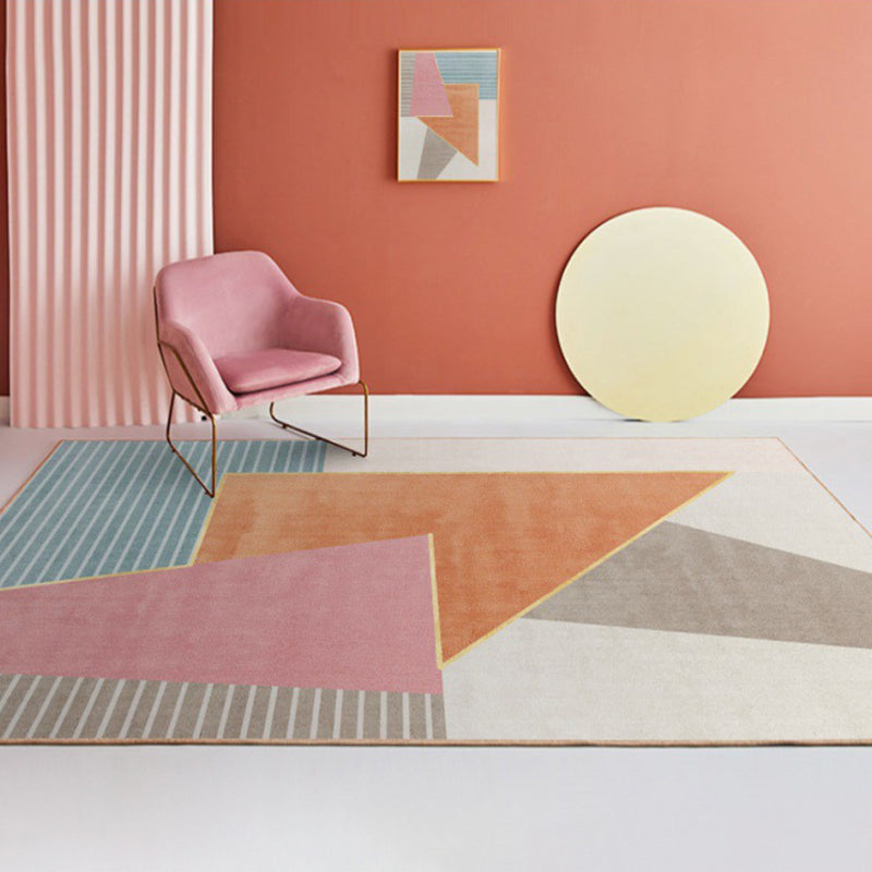 Light Pink Line Rug Polyester Modern Area Rug Washable Rug for Living Room