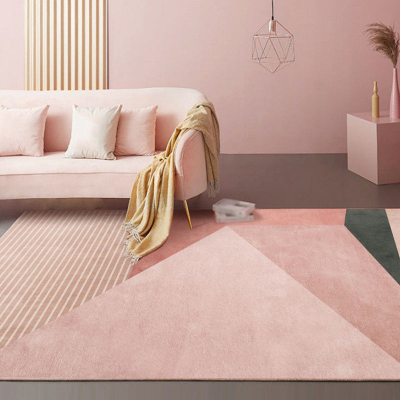 Light Pink Line Rug Polyester Modern Area Rug Washable Rug for Living Room