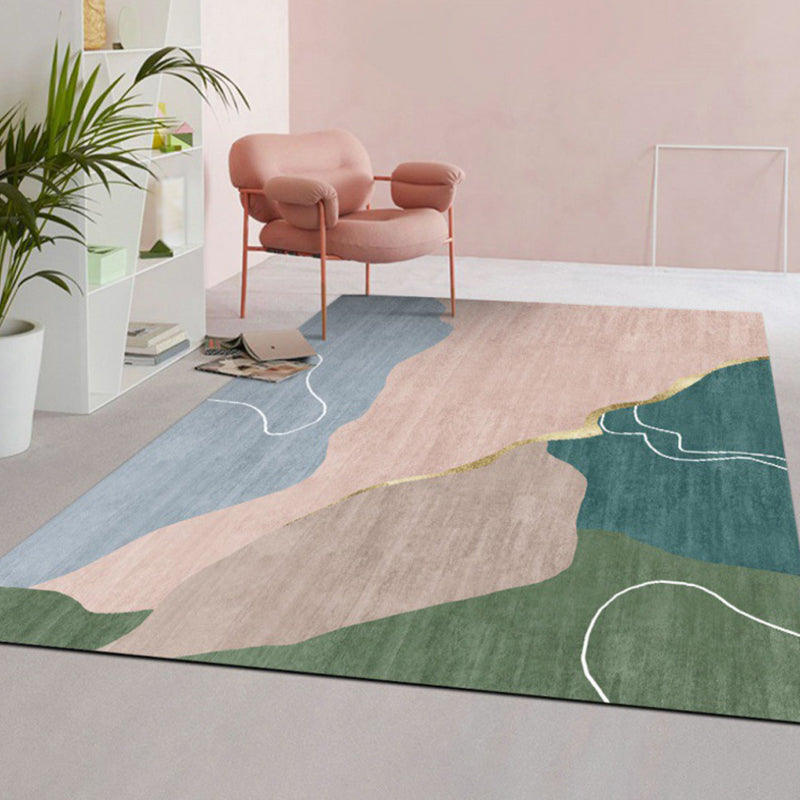 Light Pink Line Rug Polyester Modern Area Rug Washable Rug for Living Room