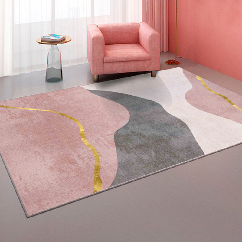 Light Pink Line Rug Polyester Modern Area Rug Washable Rug for Living Room