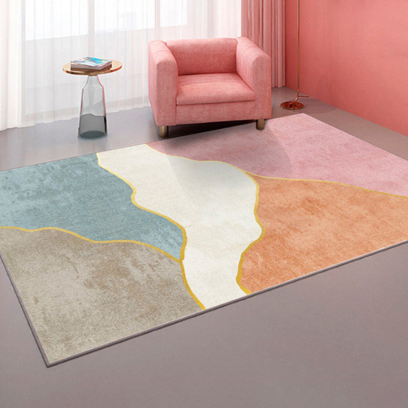 Light Pink Line Rug Polyester Modern Area Rug Washable Rug for Living Room