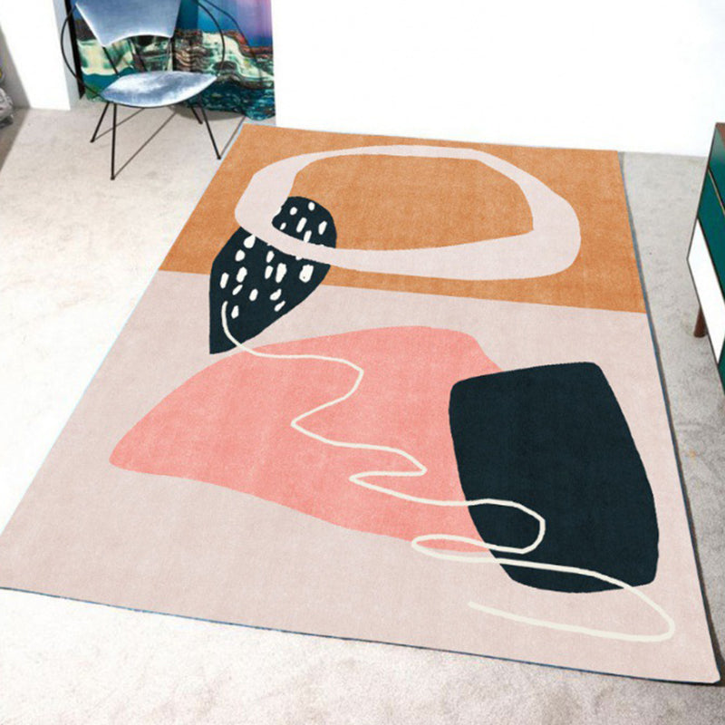 Light Pink Line Rug Polyester Modern Area Rug Washable Rug for Living Room