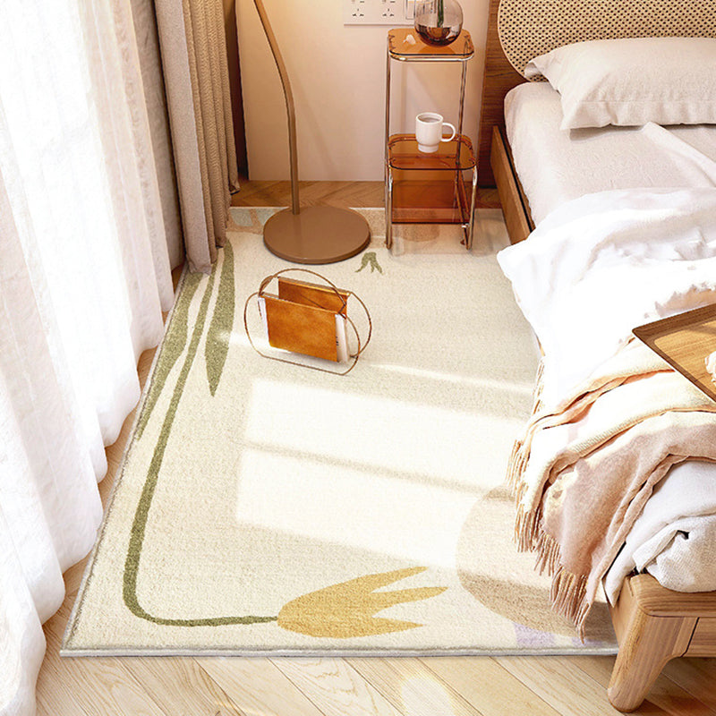 Beige Modern Carpet Polyester Plant Carpet Stain Resistant Carpet for Living Room