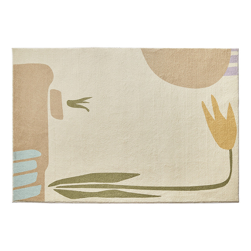 Beige Modern Carpet Polyester Plant Carpet Stain Resistant Carpet for Living Room