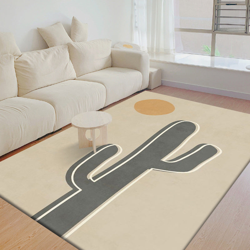 Light Brown Cactus Rug Polyester Simple Rug Stain Resistant Rug for Drawing Room