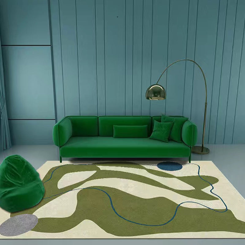 Beige Color Block Rug Polyester Casual Indoor Rug Stain Resistant Rug for Living Room