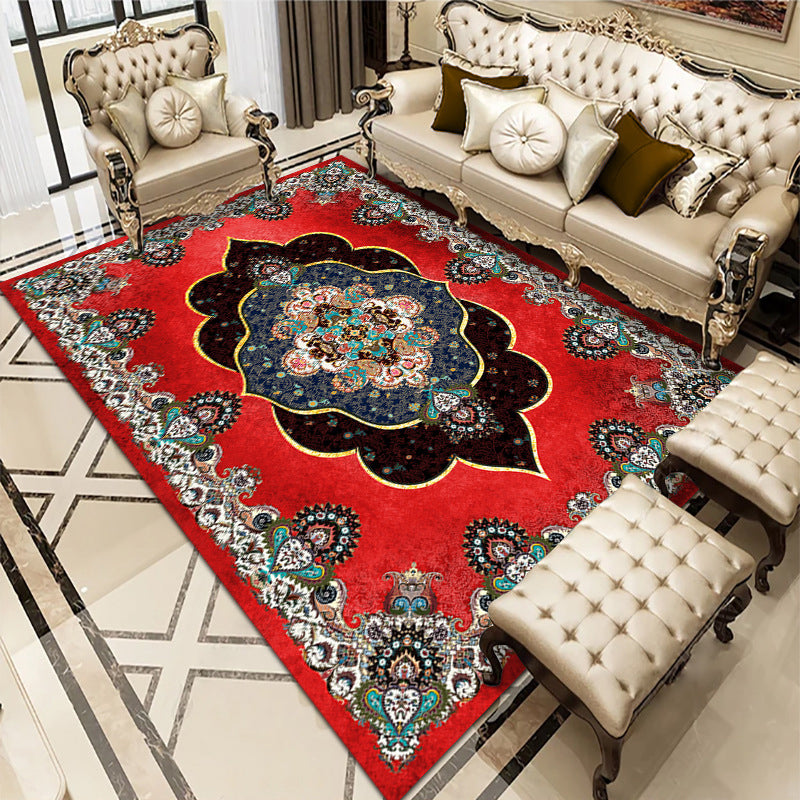 Donker rood medaillon tapijt polyester retro tapijt niet-slip achterste tapijt voor salon