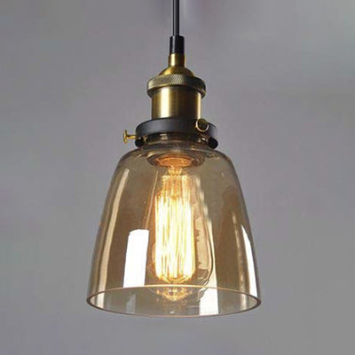 Cono de 5.5 "/7" de ancho Ligera industrial 1 gris claro/marrón/lámpara colgante de vidrio transparente en bronce