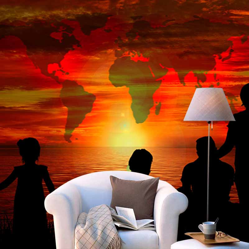 Washable Stain Resistant Mural Wallpaper Map Illustration Indoor Wall Mural