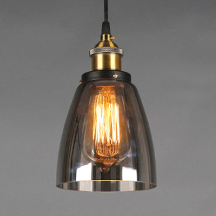 Cono de 5.5 "/7" de ancho Ligera industrial 1 gris claro/marrón/lámpara colgante de vidrio transparente en bronce