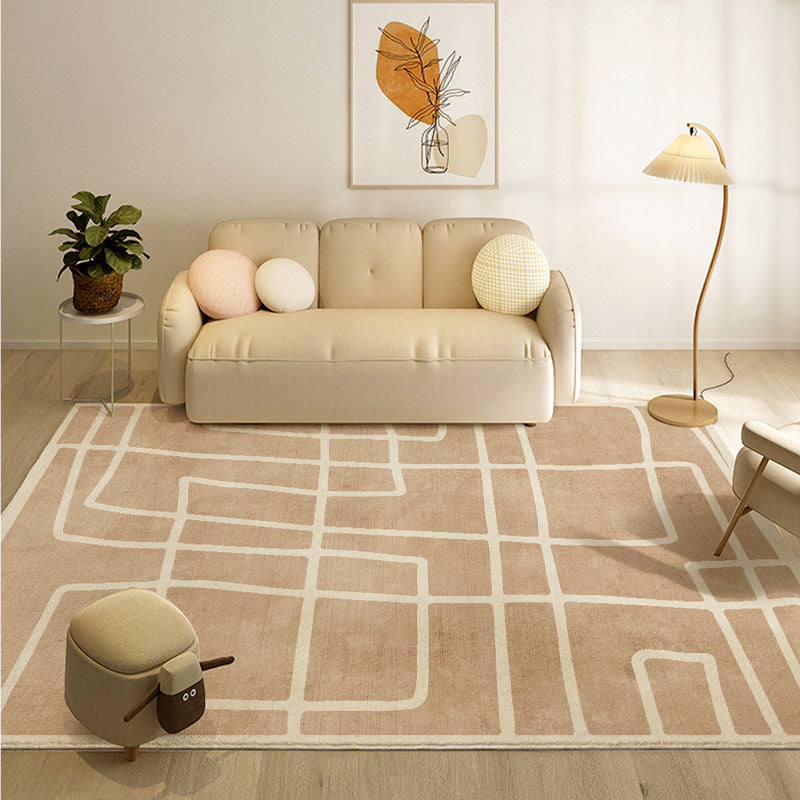 Dark Beige Irregular Line Rug Polyester Modern Rug Non-Slip Backing Rug for Drawing Room