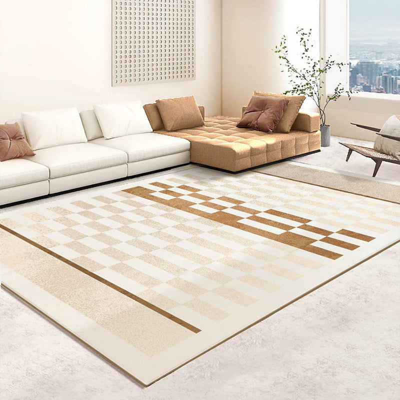 Dark Beige Irregular Line Rug Polyester Modern Rug Non-Slip Backing Rug for Drawing Room