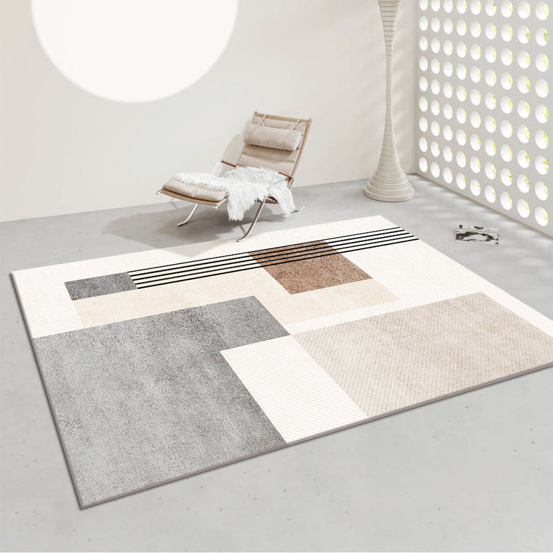 Dark Beige Irregular Line Rug Polyester Modern Rug Non-Slip Backing Rug for Drawing Room
