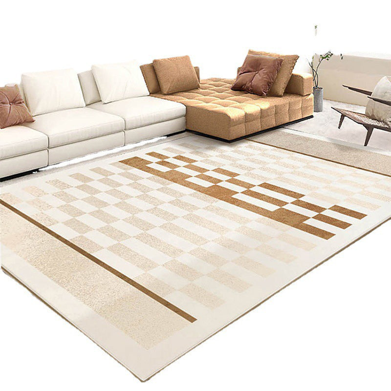 Dark Beige Irregular Line Rug Polyester Modern Rug Non-Slip Backing Rug for Drawing Room