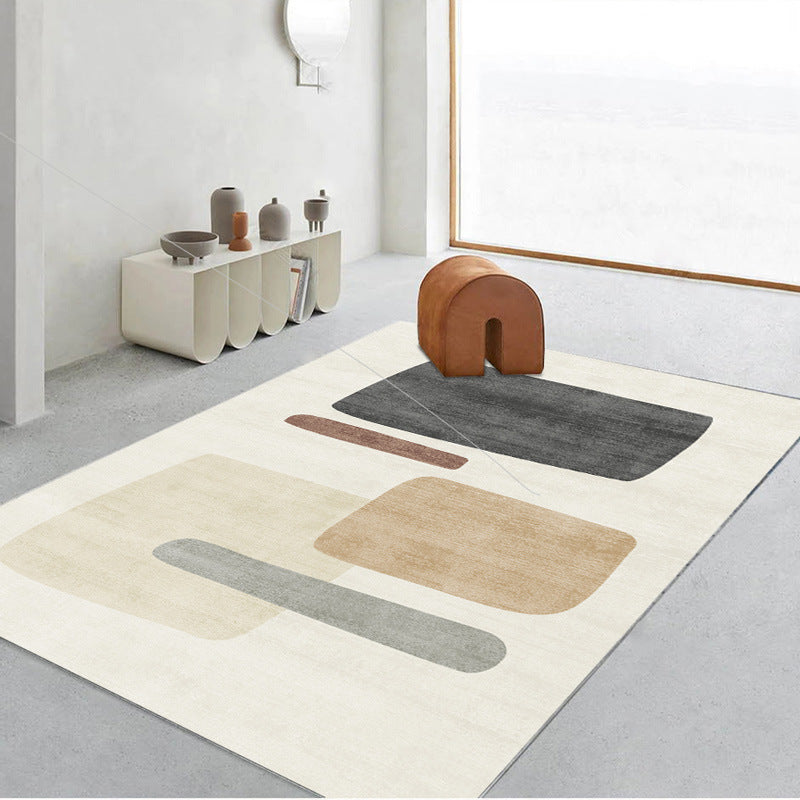 Dark Beige Irregular Line Rug Polyester Modern Rug Non-Slip Backing Rug for Drawing Room
