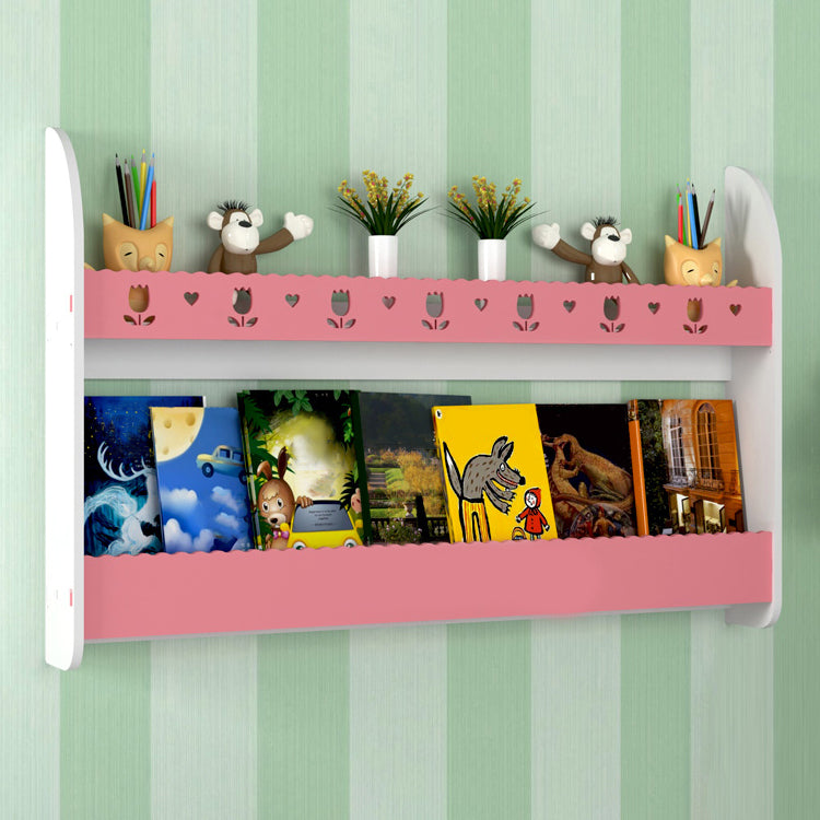 2-Shelf Floating Bookcase Contemporary Style Wood Wall Mounted Book Shelf