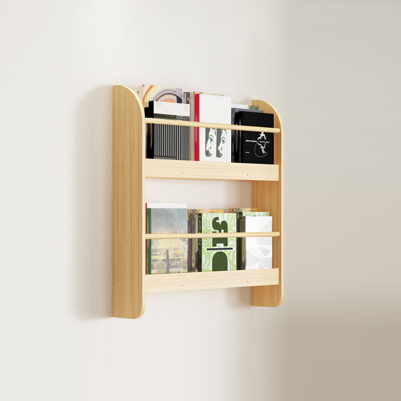 Wood Floating Bookcase Contemporary Style Wall Mounted Book Shelf