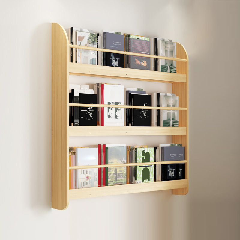 Wood Floating Bookcase Contemporary Style Wall Mounted Book Shelf
