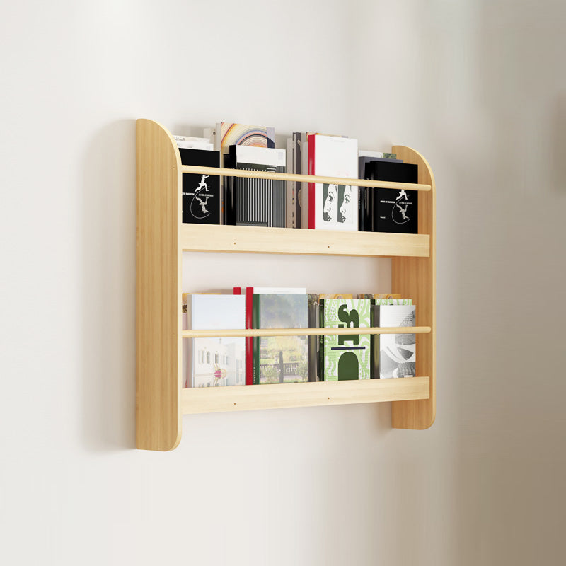 Wood Floating Bookcase Contemporary Style Wall Mounted Book Shelf