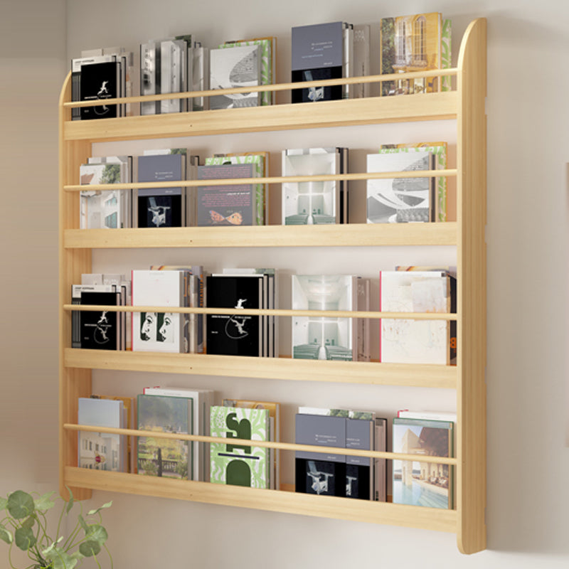 Wood Floating Bookcase Contemporary Style Wall Mounted Book Shelf