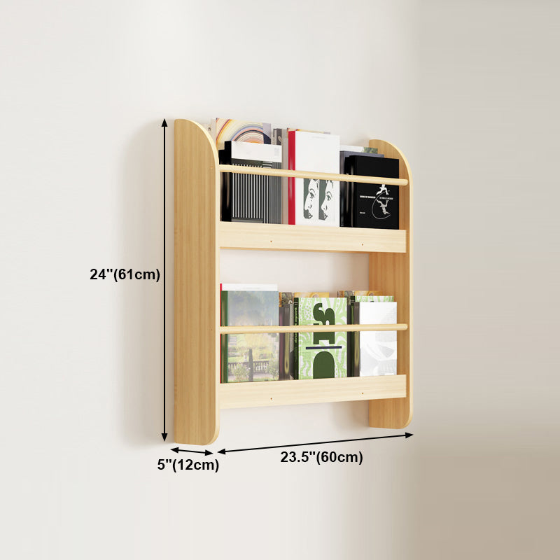 Wood Floating Bookcase Contemporary Style Wall Mounted Book Shelf