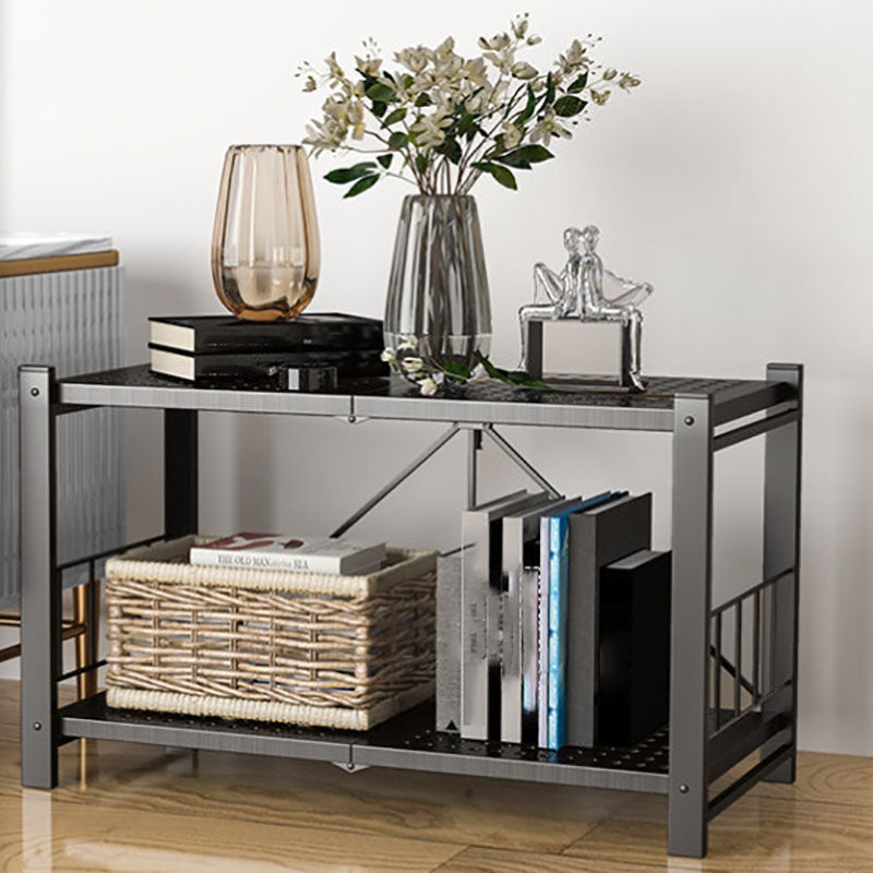 Contemporary Folding Steel Etagere Bookshelf with Caster Wheels