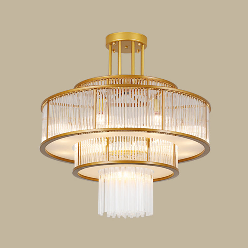 Gouden metalen semi -spoelmontage lamp armatuur traditionele woonkamer semi -spoellampen met glazen schaduw