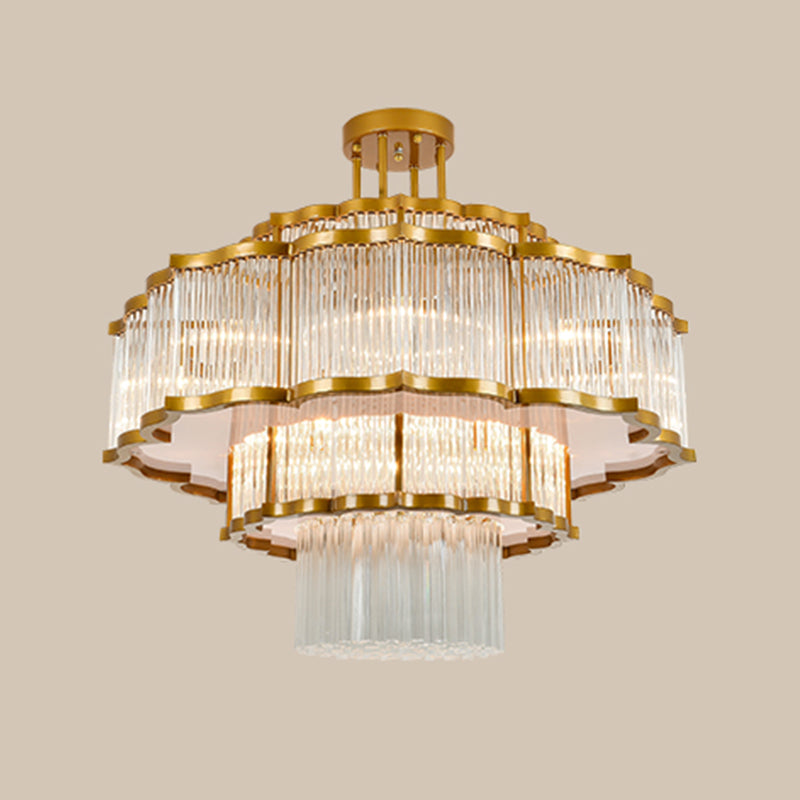 Lámpara de lámpara de montaje semi de metal dorado salas de estar tradicionales lámparas semi descargas con sombra de vidrio