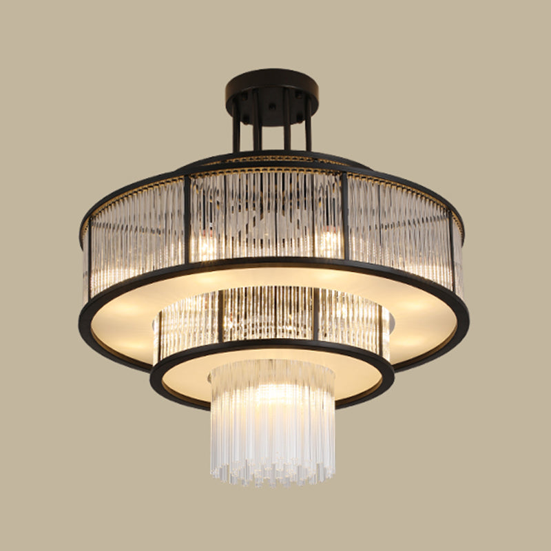 Gouden metalen semi -spoelmontage lamp armatuur traditionele woonkamer semi -spoellampen met glazen schaduw