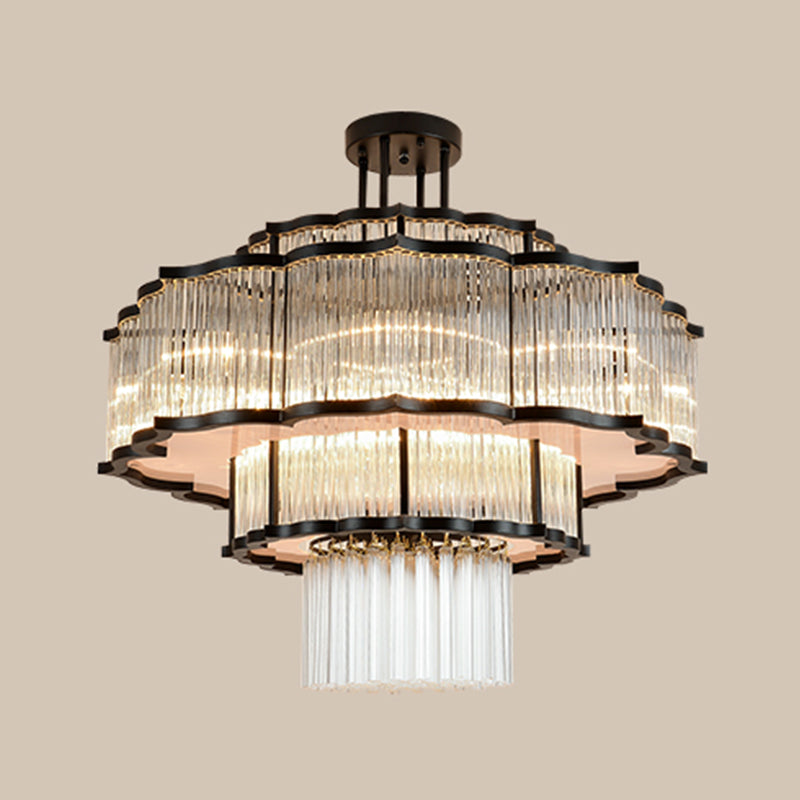 Lámpara de lámpara de montaje semi de metal dorado salas de estar tradicionales lámparas semi descargas con sombra de vidrio