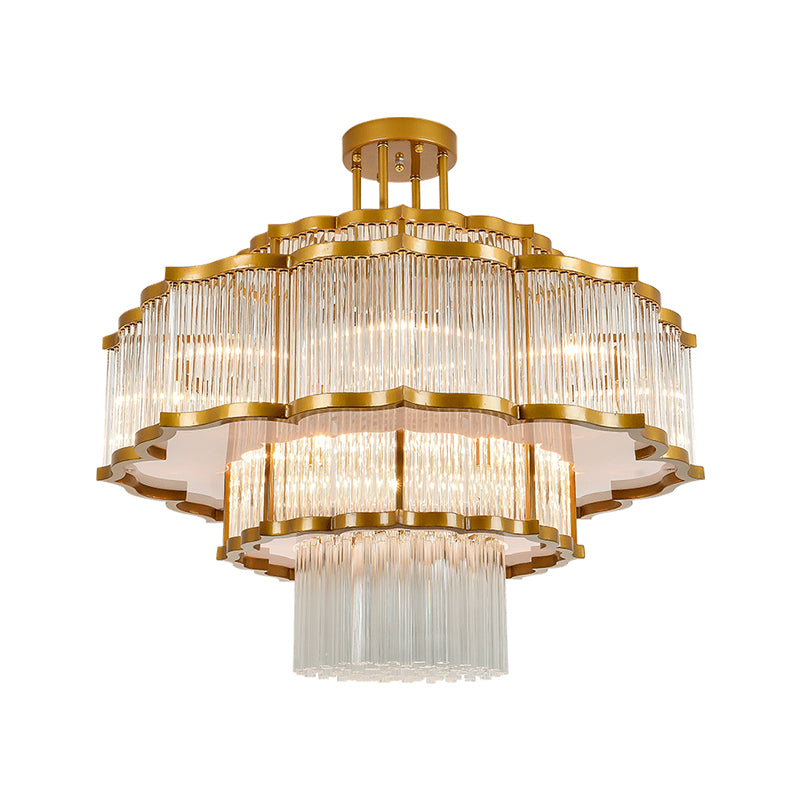 Lámpara de lámpara de montaje semi de metal dorado salas de estar tradicionales lámparas semi descargas con sombra de vidrio