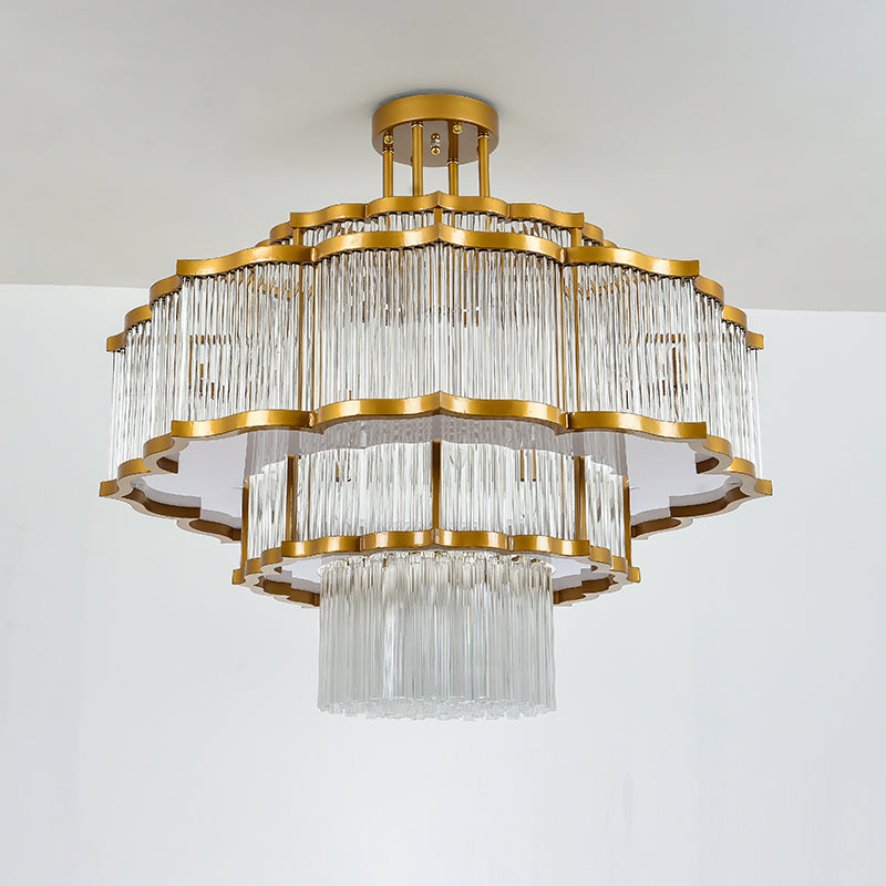 Lámpara de lámpara de montaje semi de metal dorado salas de estar tradicionales lámparas semi descargas con sombra de vidrio