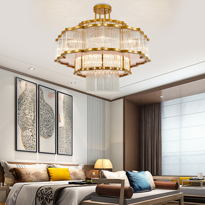 Lámpara de lámpara de montaje semi de metal dorado salas de estar tradicionales lámparas semi descargas con sombra de vidrio