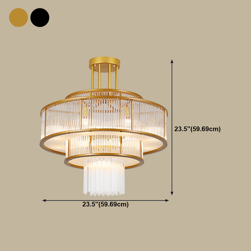 Lámpara de lámpara de montaje semi de metal dorado salas de estar tradicionales lámparas semi descargas con sombra de vidrio