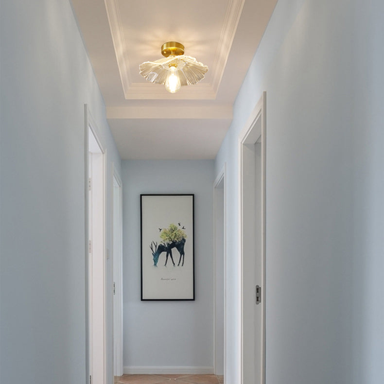 Shaded Aisle Semi Flush Mount Lighting Glass Minimalist Semi Flush Ceiling Light in Gold