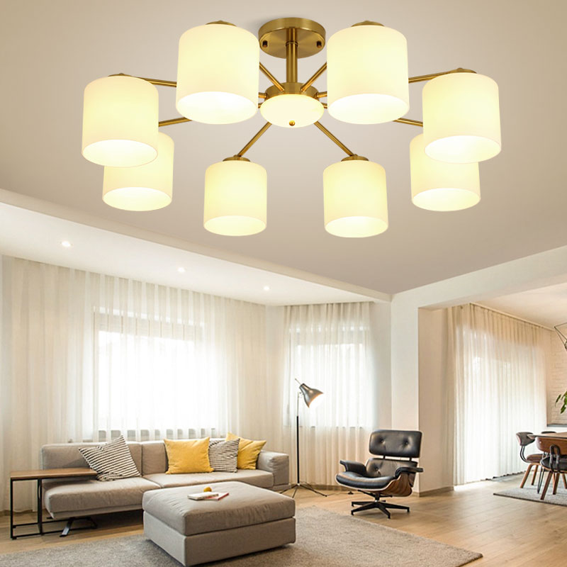 Luces de montaje de semi rascijada de estilo modernista Cilíndrico Cilindro de lámpara de techo de vidrio en oro