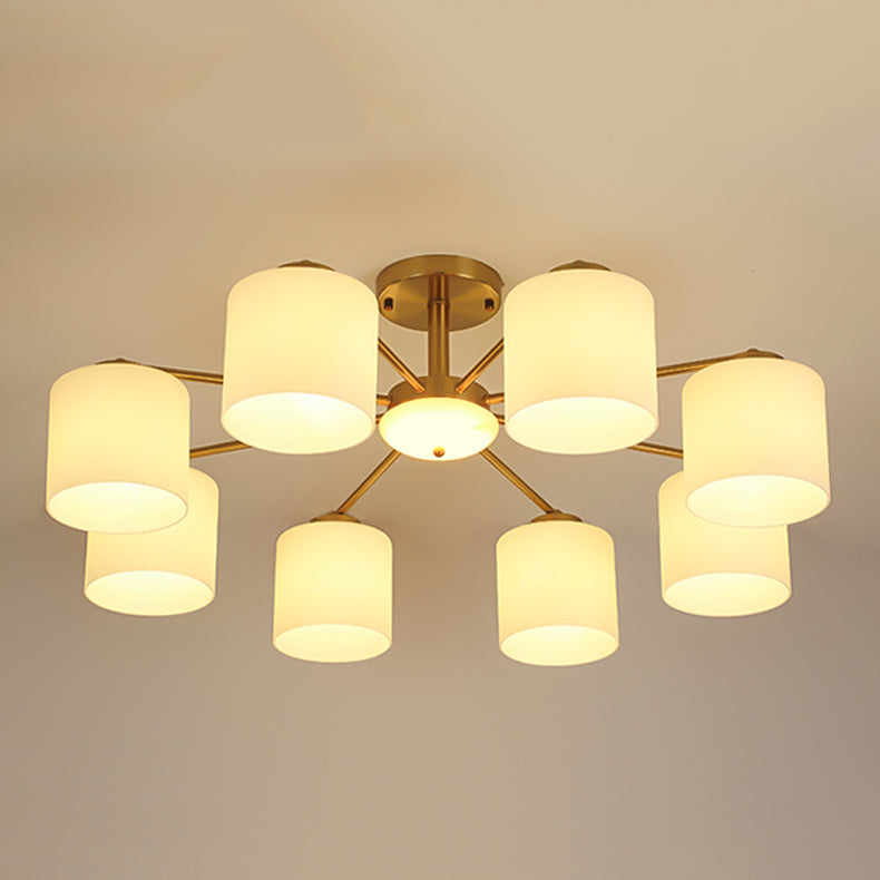 Luces de montaje de semi rascijada de estilo modernista Cilíndrico Cilindro de lámpara de techo de vidrio en oro