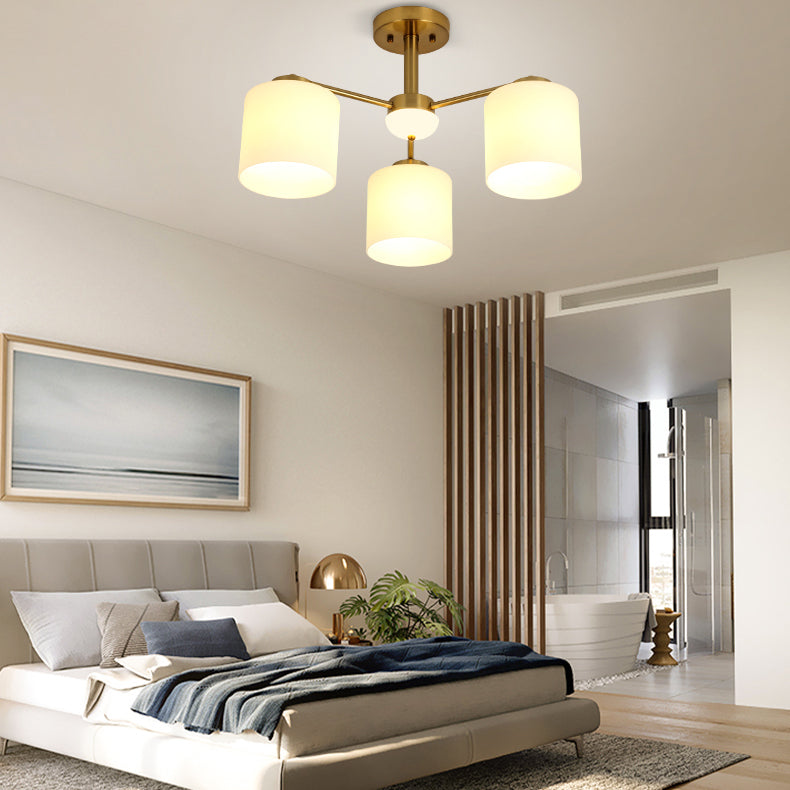 Luces de montaje de semi rascijada de estilo modernista Cilíndrico Cilindro de lámpara de techo de vidrio en oro