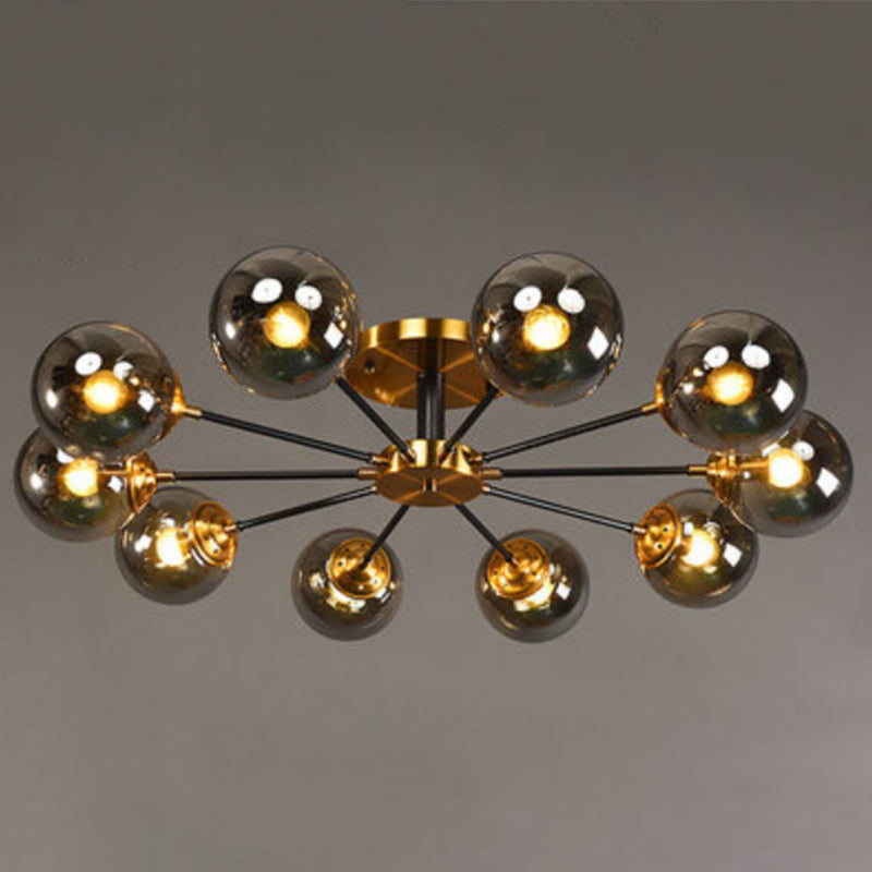 Glazen ronde vorm spoelplafondlicht moderne multi -lichten spoel de houding verlichting in zwart