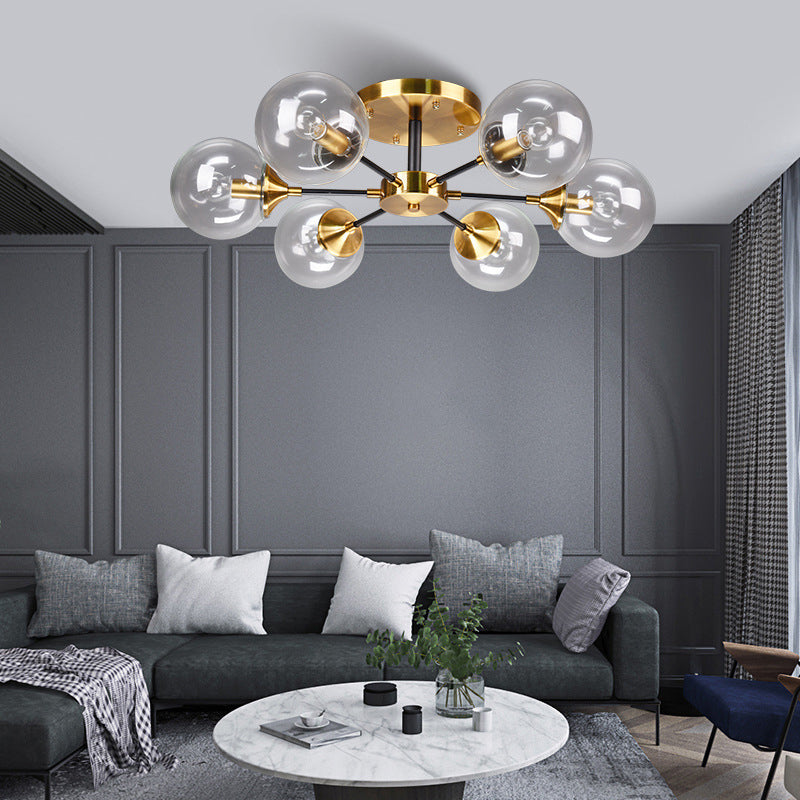 Glazen ronde vorm spoelplafondlicht moderne multi -lichten spoel de houding verlichting in zwart
