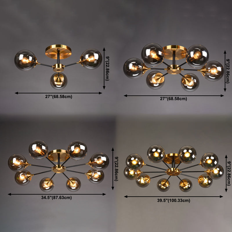 Glazen ronde vorm spoelplafondlicht moderne multi -lichten spoel de houding verlichting in zwart