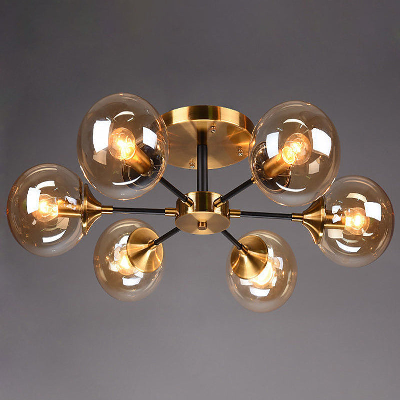 Glazen ronde vorm spoelplafondlicht moderne multi -lichten spoel de houding verlichting in zwart
